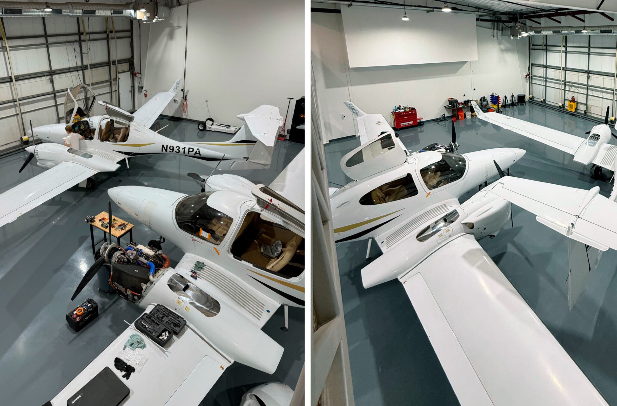 N931PA in our Falcon Field hangar — multiengine ops, finally on home turf