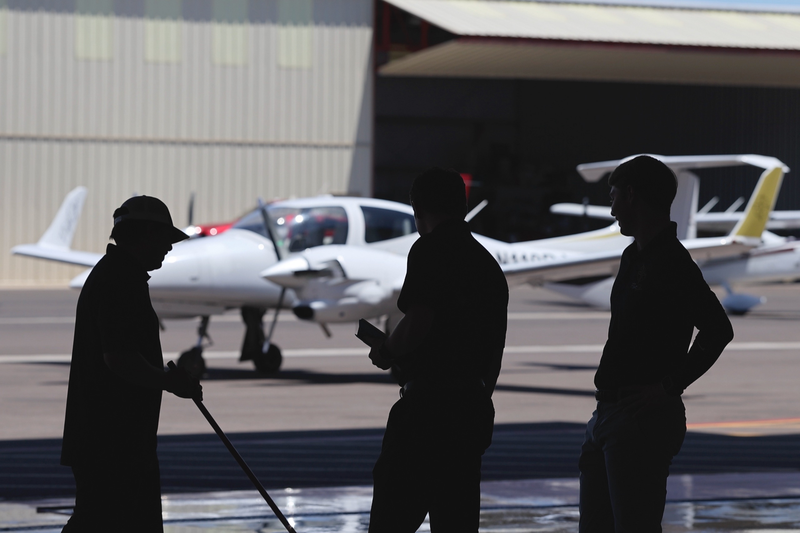 The Flight Stars crew at the hangar, Falcon Field